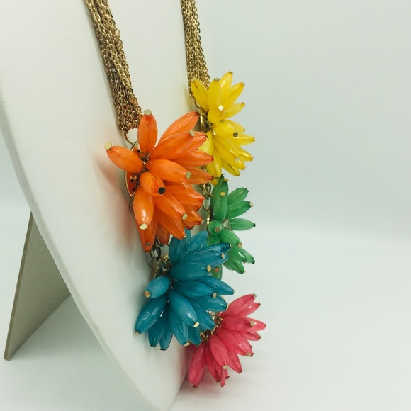 Pretty Colorful Flower Statement Necklace 23" - Picture 3 of 4